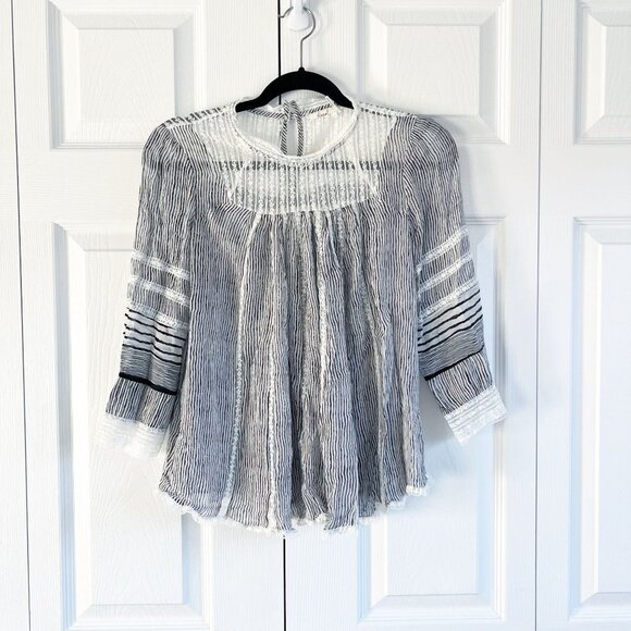 Anthropologie Floreat Black White Lace Trim Blouse Women's Size Small S - Picture 1 of 8